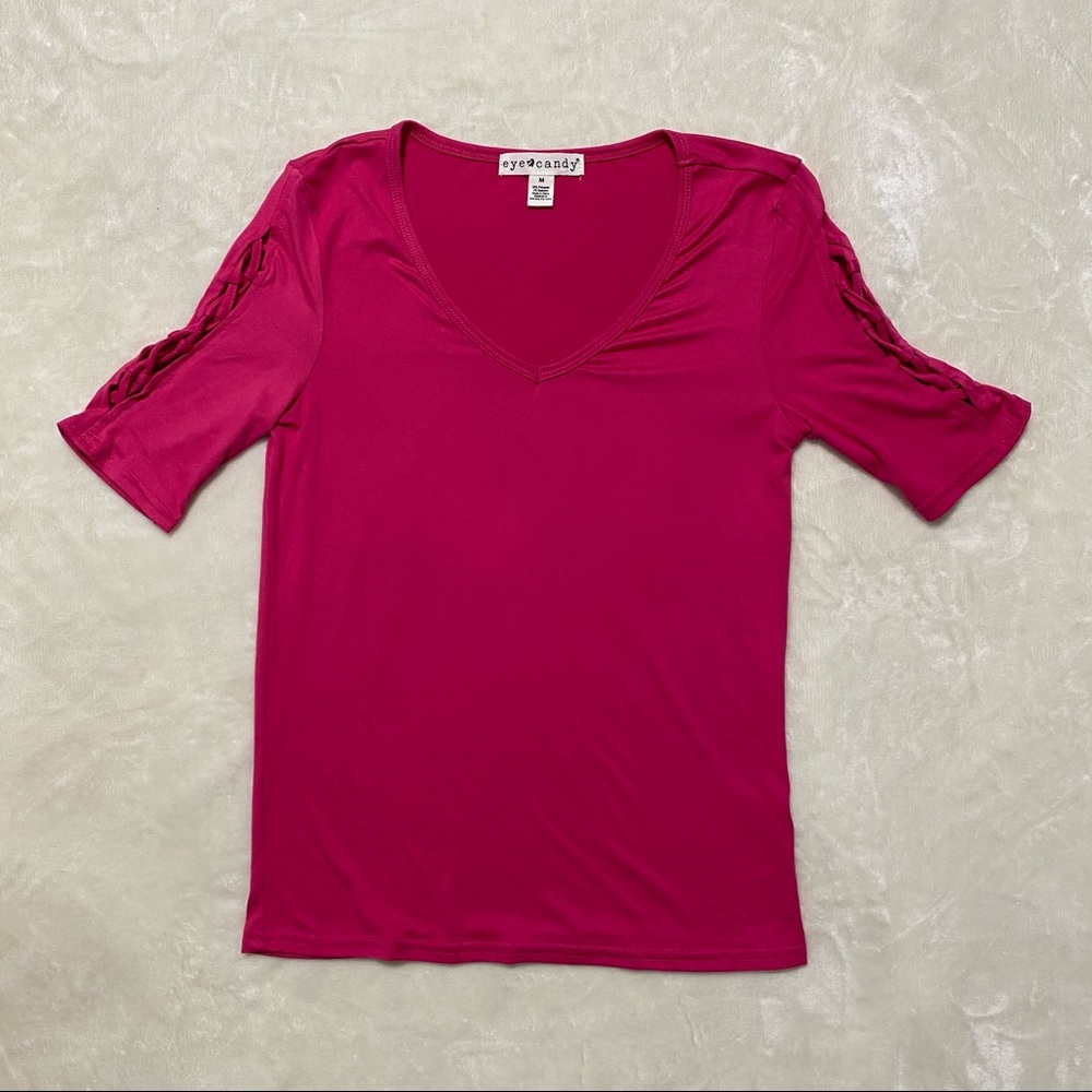 Eye candy blouse color pink vneck size medium